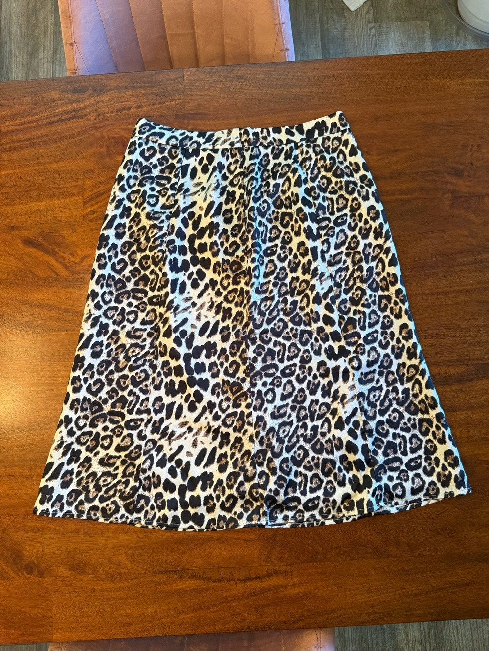 Leopard Print Satin A-Line Midi Skirt